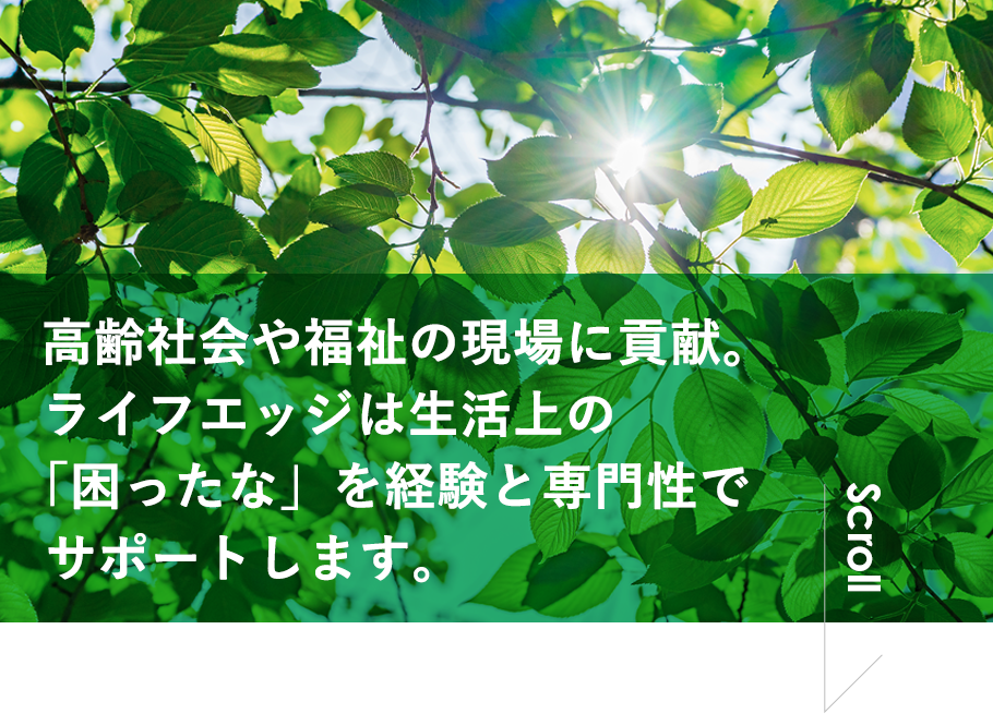 高齢社会や福祉の現場に貢献。ライフエッジは生活上の「困ったな」を経験と専門性でサポートします。